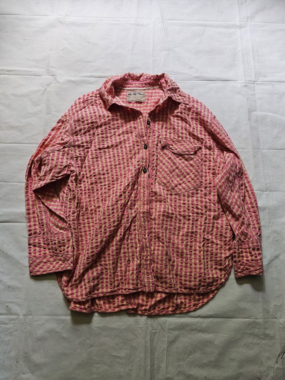 Casual Coral Plaid Long-Sleeve Shirt
